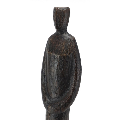2056 - Modernist figural sculpture on square black base, bearing a gallery label to the base, overall 48cm ... 