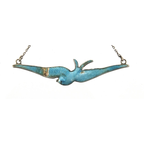 711 - Art Nouveau silver enamel swallow two tier pendant by Charles Horner, Chester 1911, 5cm wide, approx... 