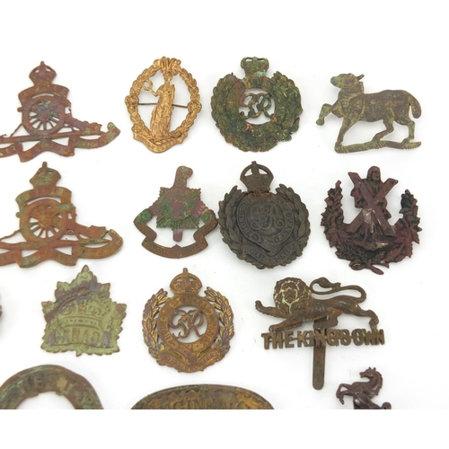 312 - Mostly British Military interest cap badges and buttons including Royal Sussex and Royal Engineers