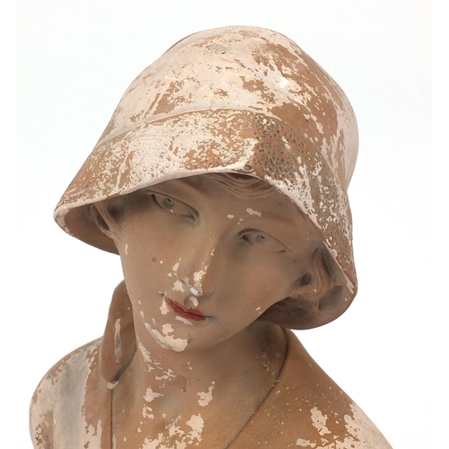 2096 - Hand plaster painted bust of an Art Deco female, 53cm high