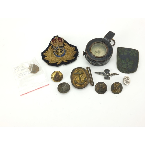 311 - British Military World War II MKIII Compass and other related Militaria including an antique metal e... 