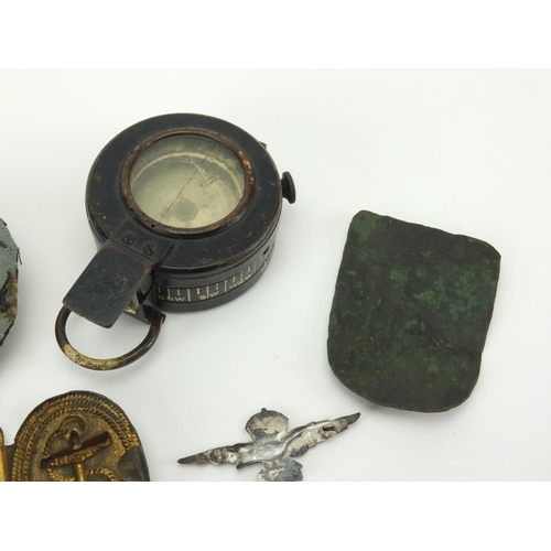 311 - British Military World War II MKIII Compass and other related Militaria including an antique metal e... 