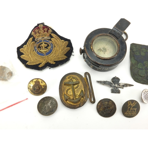 311 - British Military World War II MKIII Compass and other related Militaria including an antique metal e... 