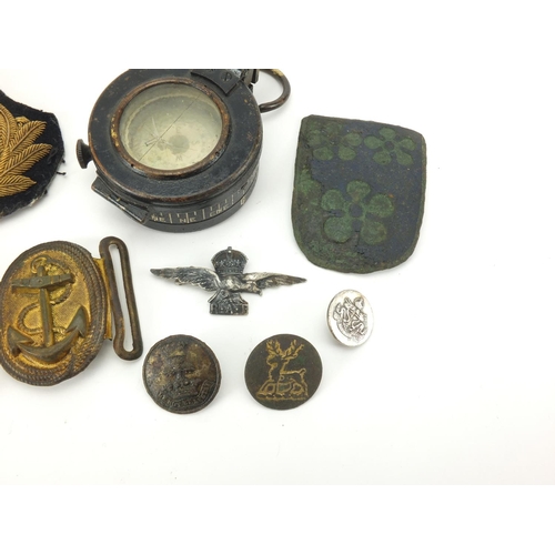 311 - British Military World War II MKIII Compass and other related Militaria including an antique metal e... 