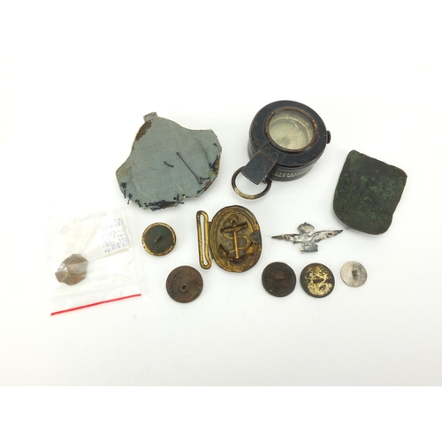 311 - British Military World War II MKIII Compass and other related Militaria including an antique metal e... 