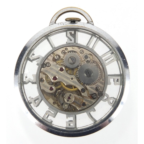 976 - Art Deco gentleman's skeleton pocket watch, 4.2cm in diameter, approximate weight 32.0g