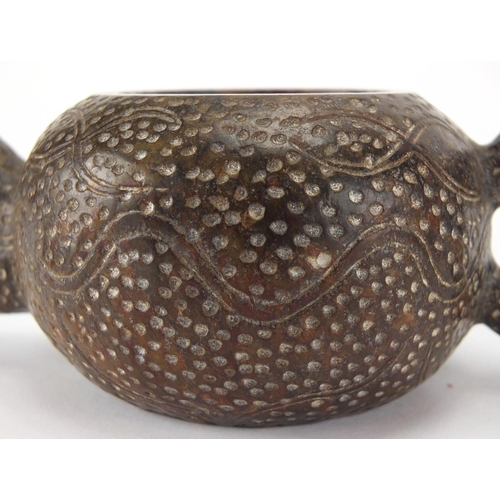 479 - Chinese soapstone teapot carved with floral motifs, 16.5cm in length