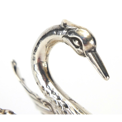 773 - Pair of silver and cut glass swan salts, 925 import marks, 6.5cm high