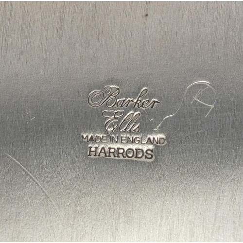 2099 - Parker Ellis silver plated serving tray and cover with twin handles, retailed by Harrods, engraved w... 