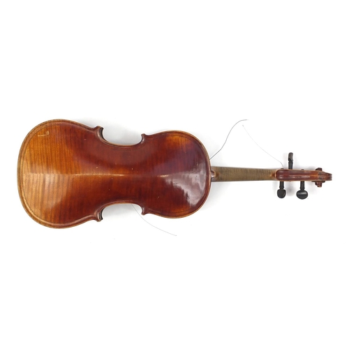 275 - Old wooden violin with scrolled neck, bearing a Giovan Paolo Maggini label to the interior, with vel... 