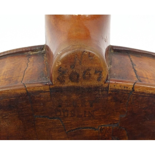 274 - Old wooden violin with one piece back and scrolled neck, with fitted hardwood carrying case, the vio... 