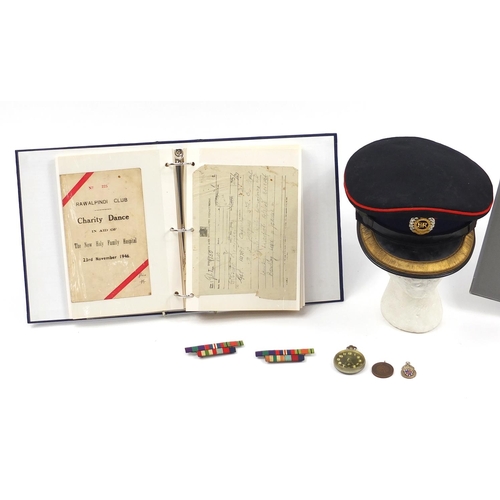 318 - British Military interest ephemera, photographs, Royal Engineers peak cap and pocket watch, mostly r... 