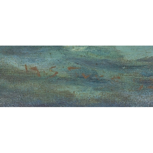 1022 - Nude boys bathing in the sea coastal scene, oil onto canvas, bearing a signature H S Tucke, unframed... 