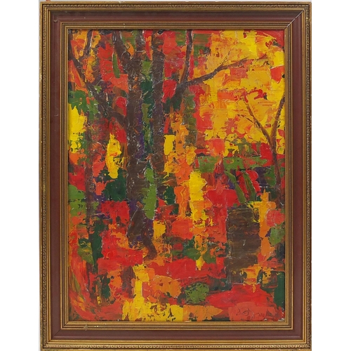 1027 - Abstract composition, oil onto canvas, bearing an indistinct signature and inscription Autumn Gerrit... 