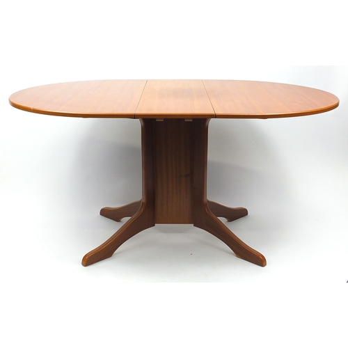 59 - Teak D end dining table with four chairs, the table 73cm H x 150cm W x 100cm D