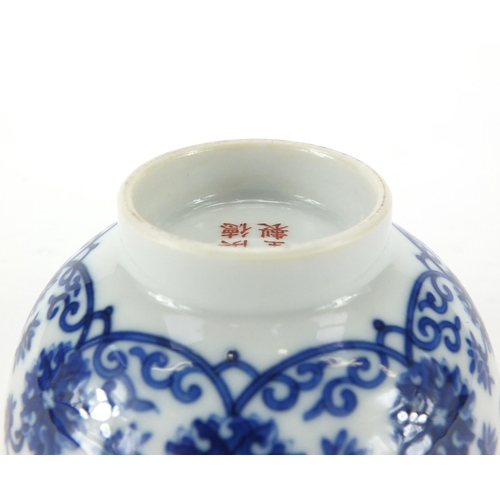 416 - Chinese porcelain footed bowl hand painted under glaze blue and white with flowers and foliage, hand... 