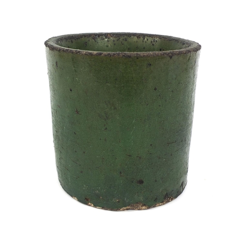 459 - Chinese green glazed Scholars brush pot, the base decorated with a five claw dragon, 15.5cm high