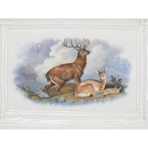 612 - Two rectangular Prattware trial pottery plaques, transfer printed with the deer stalker and wild dee... 