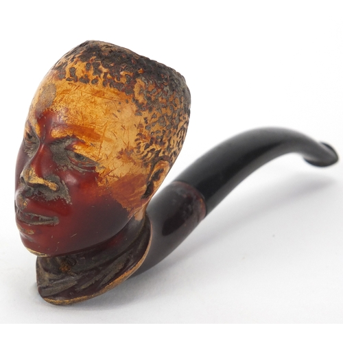 52 - Meerschaum pipe of an African male bust, housed in a velvet lined fitted case, 12.5cm in length