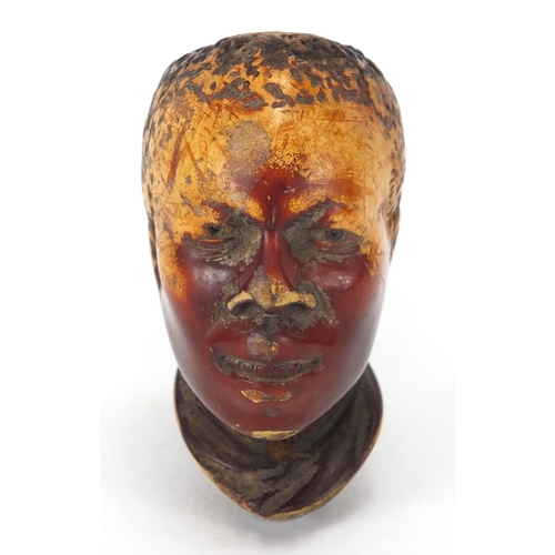 52 - Meerschaum pipe of an African male bust, housed in a velvet lined fitted case, 12.5cm in length