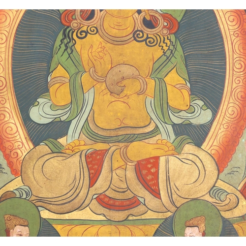 540 - Two Tibetan watercolour on silk Thang-Ga, both with deities, the largest 70cm x 49cm