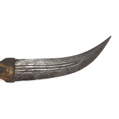 580 - Middle Eastern knife with sheath and horn handle, possibly rhino horn, 35cm in length