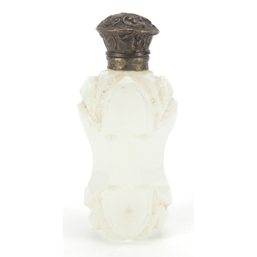46 - Miscellaneous ladies objects including opaque silver topped glass scent bottle, brass hand mirror, f... 