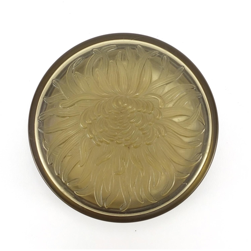 636 - French Art Deco frosted glass powder pot and cover by Verlys decorated with a stylised flower head, ... 