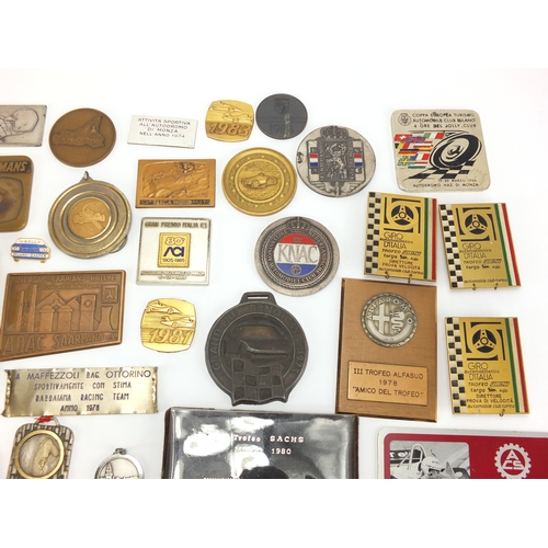 140 - Collection of motoring badges, medals and medallions, mostly Italian, including some silver exmaples