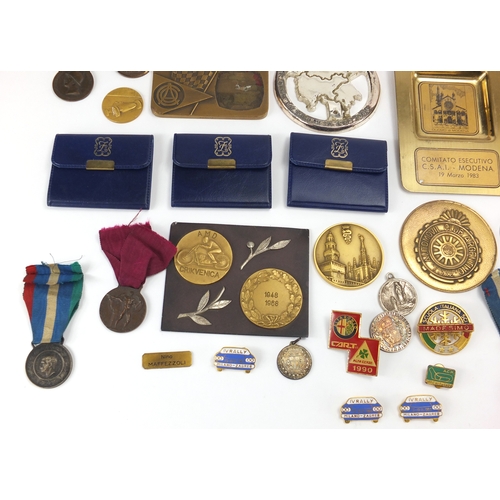 140 - Collection of motoring badges, medals and medallions, mostly Italian, including some silver exmaples