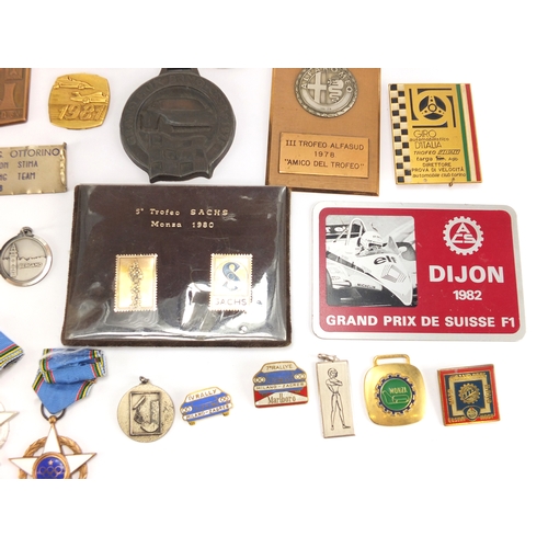 140 - Collection of motoring badges, medals and medallions, mostly Italian, including some silver exmaples