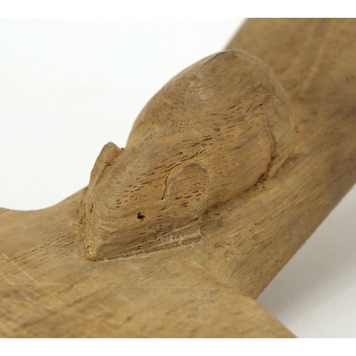 705 - Robert Thompson Mouseman oak cheeseboard carved with a signature mouse, 36cm in length