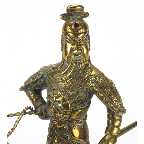 472 - Chinese jewel set bronze study of a warrior on horseback, 25.5cm high