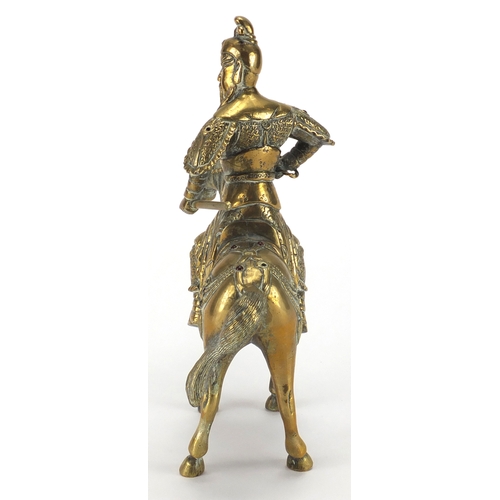 472 - Chinese jewel set bronze study of a warrior on horseback, 25.5cm high