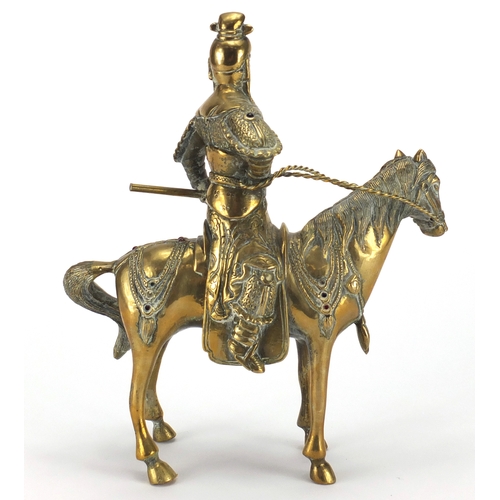 472 - Chinese jewel set bronze study of a warrior on horseback, 25.5cm high