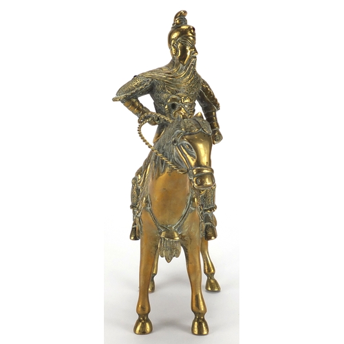 472 - Chinese jewel set bronze study of a warrior on horseback, 25.5cm high