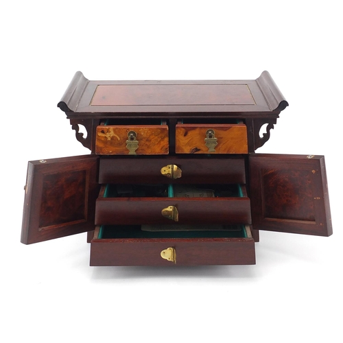 2116 - Miniature Chinese hardwood side cabinet, fitted with two drawers above two cupboard doors, 25.5cm H ... 