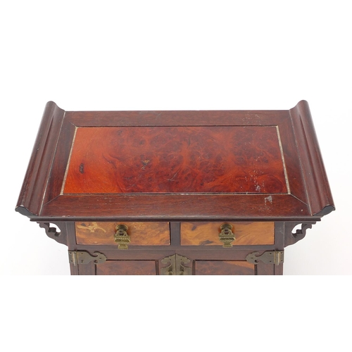 2116 - Miniature Chinese hardwood side cabinet, fitted with two drawers above two cupboard doors, 25.5cm H ... 