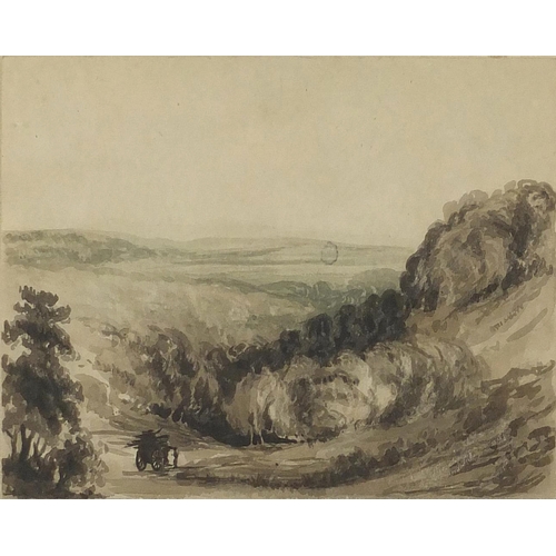 1206 - New Forest landscape, 19th century watercolour wash, bearing a monogram TJA and inscribed New Forest... 