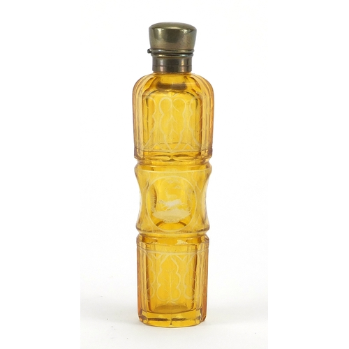 20 - 19th century Bohemian amber flashed cut glass scent bottle, etched with panels of stags, dogs and fl... 