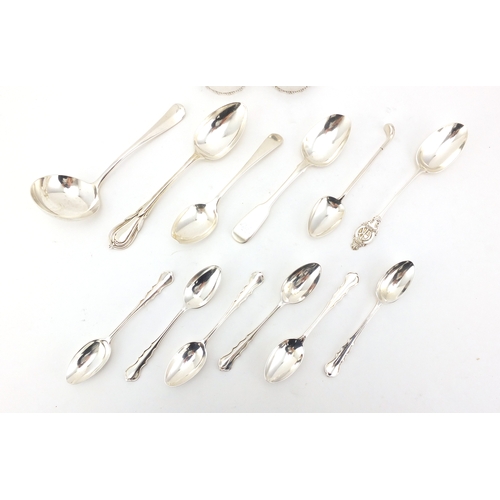 791 - Silver spoons including a set of six teaspoons and a pair of circular napkin rings, various hallmark... 