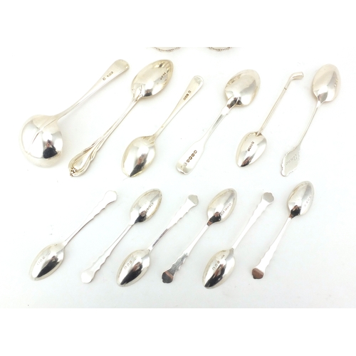 791 - Silver spoons including a set of six teaspoons and a pair of circular napkin rings, various hallmark... 