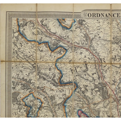 165 - 19th century hand coloured ordnance survey of the country 30 miles around London, in four sections p... 