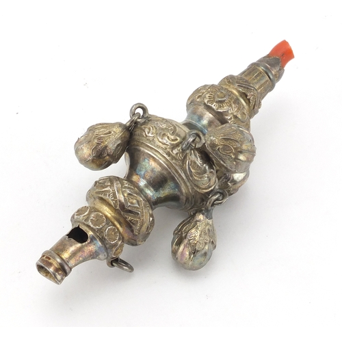 10 - Victorian silver babies rattle with whistle, Birmingham 1891, 10cm in length