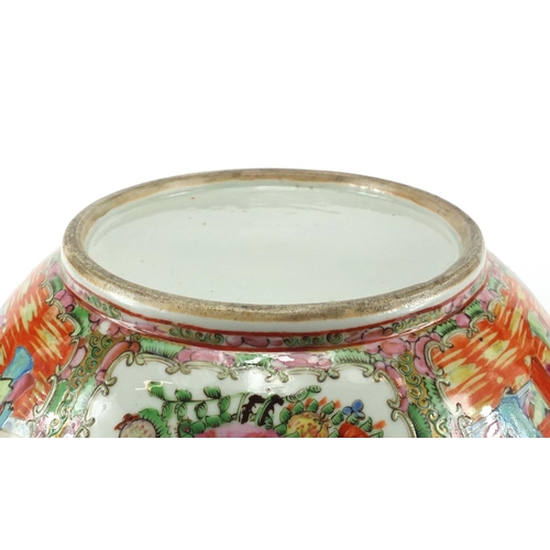 433 - Chinese Canton porcelain punch bowl, hand painted in the famille rose palette with panels of figures... 