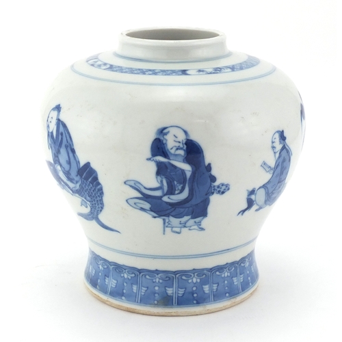 445 - Chinese blue and white porcelain vase hand painted with a continuous band of eight figures, 23cm hig... 