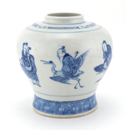 445 - Chinese blue and white porcelain vase hand painted with a continuous band of eight figures, 23cm hig... 