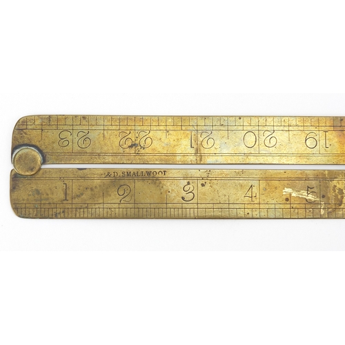 121 - 19th century brass rule together with two brass and boxwood rulers including a sliding example by F ... 