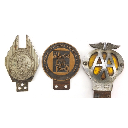 142 - Vintage motoring car badges  including Safety Courtesy and an enamel Norwegian Norsk Automobilklub e... 