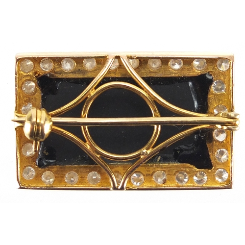 820 - Art Deco unmarked gold black onyx and diamond brooch, 2.6cm in length, approximate weight 5.2g